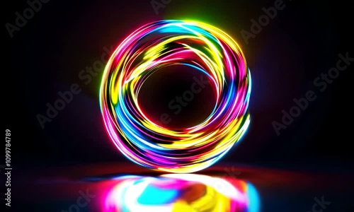 Abstract Colorful Interlocking Rings on Black Background.