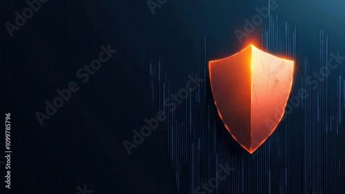 Cracked stock market charts with a glowing shield in front, representing financial defense against market crashes, photo