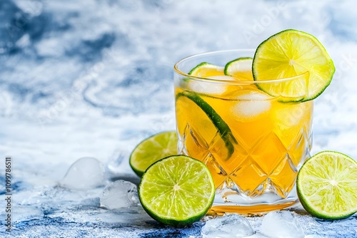 Refreshing cocktail with lime on a cool surface photo