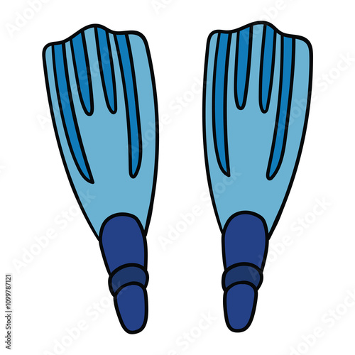 Hand drawn cartoon pair swimming flippers or diving fins on white background.