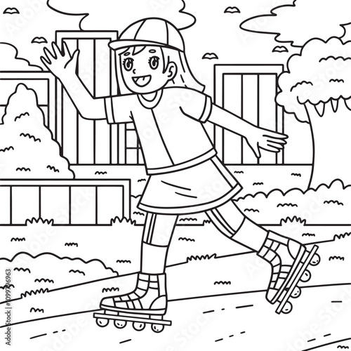 Inline Skating Girl Coloring Page for Kids