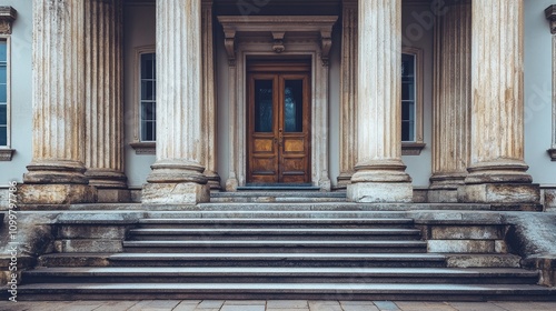 Entrance of an historic old building showcasing classical architectural design photo