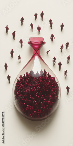 Gráfico de uma ampulheta com pessoas dentro, representando o tempo se esgotando.