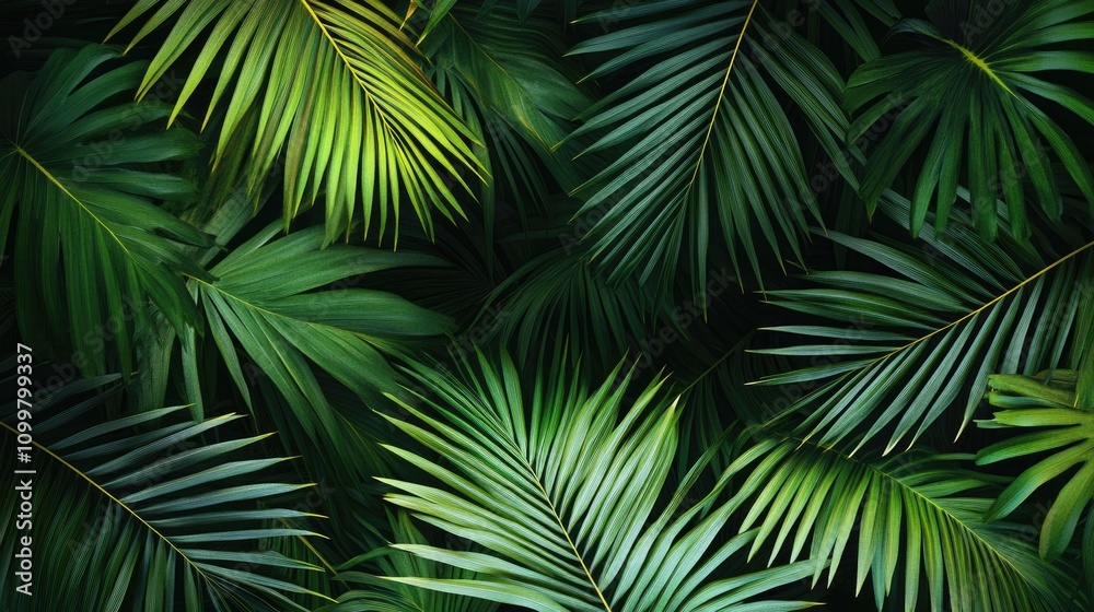 Fototapeta premium Tropical foliage wallpaper featuring palm leaves Crafted using digital tools