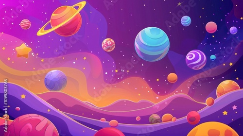 Colorful Space Landscape with Planets and Stars