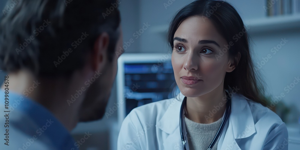Fototapeta premium Ear specialist with medical equipment, consulting with a patient.