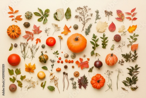 Thanksgiving composition featuring orange pumpkins in autumn