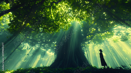 Breathtaking View of the Giant Banyan Tree in Kolkata, India, Spanning Over 14,000 Square Meters, Surrounded by Lush Greenery and Diverse Flora photo