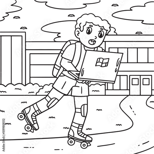 Roller Skating Boy with a Laptop Coloring Page