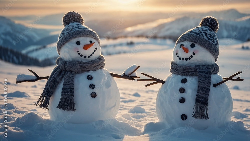 Obraz premium Beautiful Funny Snowmen made of Snow