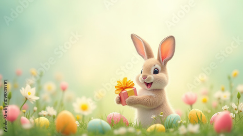 Happy little easter bunny with copy space