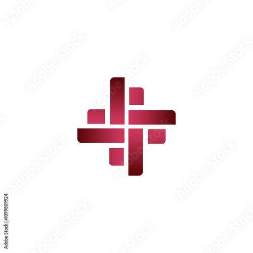 A modern, minimalist logo with a cross-like shape formed by intersecting lines and squares.