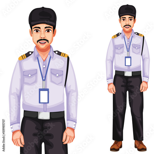 Indian Security Guard Cartoon Character Vector Illustration (Royalty Free)