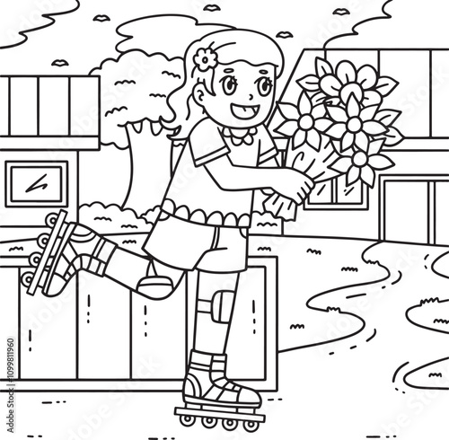 Female Inline Skates with Flower Bouquet Coloring