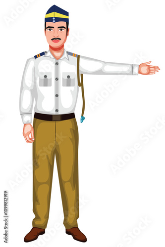 Indian Traffic Police Cartoon Character Vector Illustration (Royalty Free)