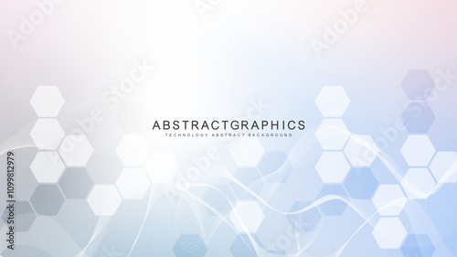 Modern scientific background with hexagons, lines and dots. Wave flow abstract background. Molecular structure for medical, technology, chemistry, science. Vector illustration