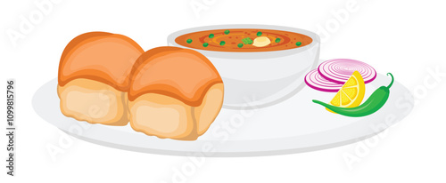 Pav Bhaji Mumbai Street Food Vector Illustration