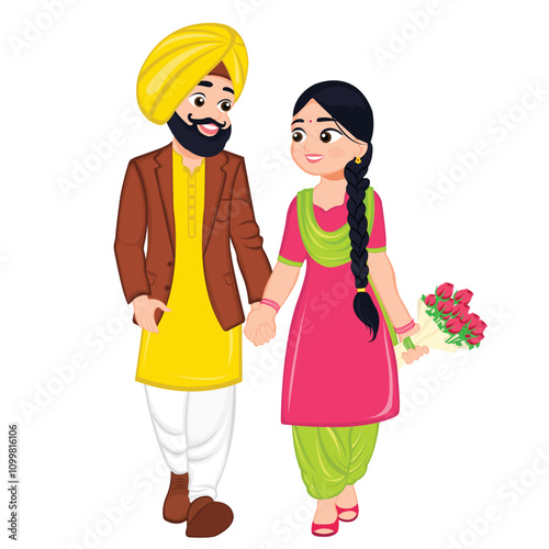 Punjabi Couple Cartoon Character Vector Illustration