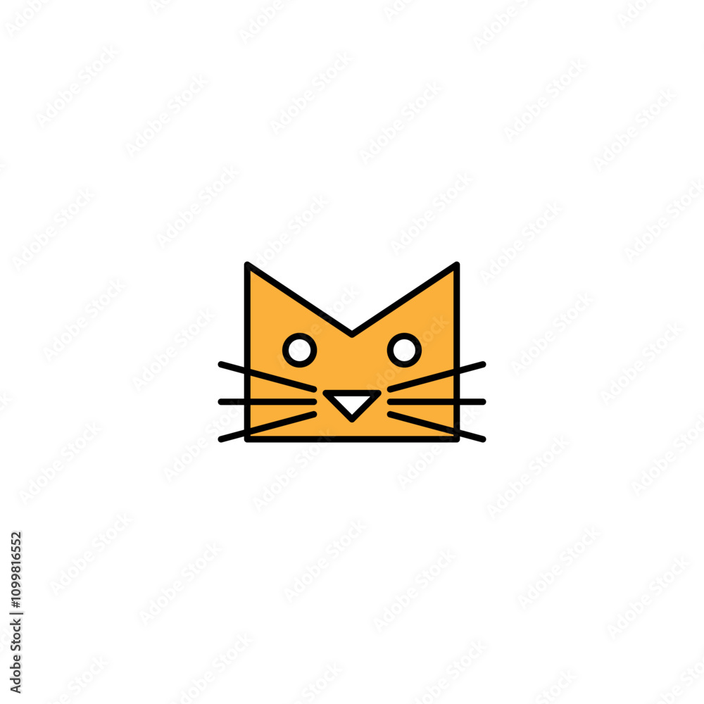 Fototapeta premium Flat Cat Logo desaign vector with line art concept for a logo icon or mascot in black and yellow color