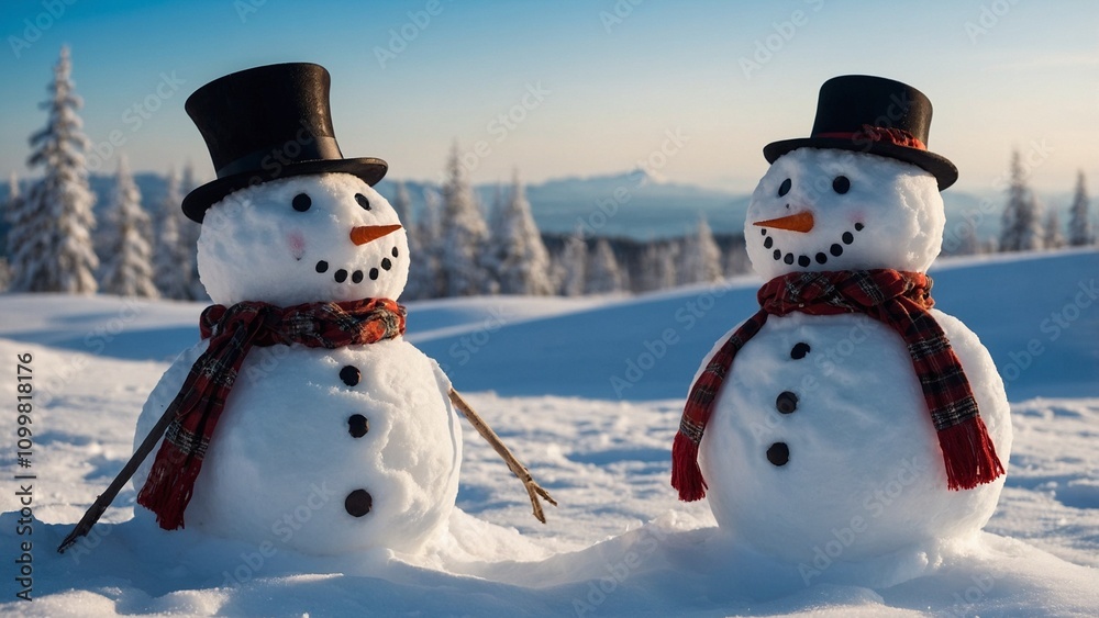 Obraz premium Beautiful Funny Snowmen made of Snow