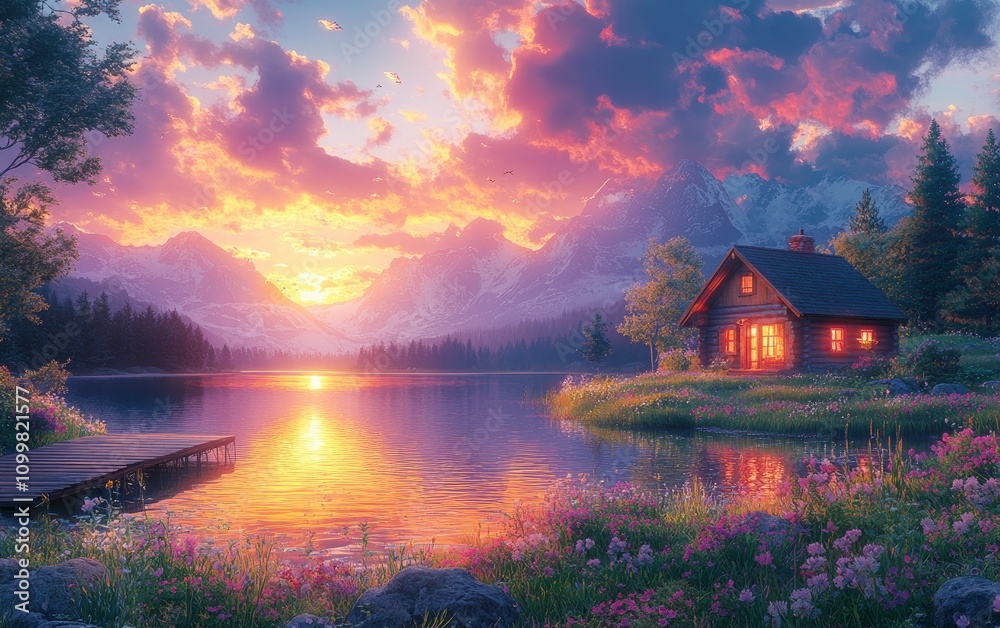 Fototapeta premium sunrise over the lake