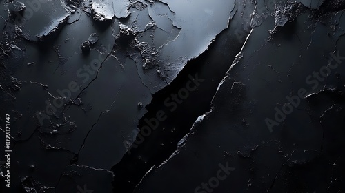 Cracked black slate texture with rugged details and dramatic lighting, ideal for industrial and natural design backgrounds photo