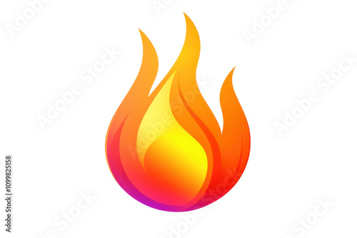 Flaming fire icon with a vibrant orange and red color gradient isolated on white background