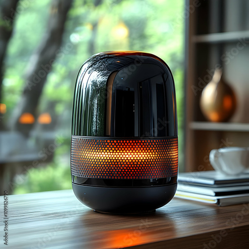 Black Oval Speaker with Orange Light - 3D Render photo