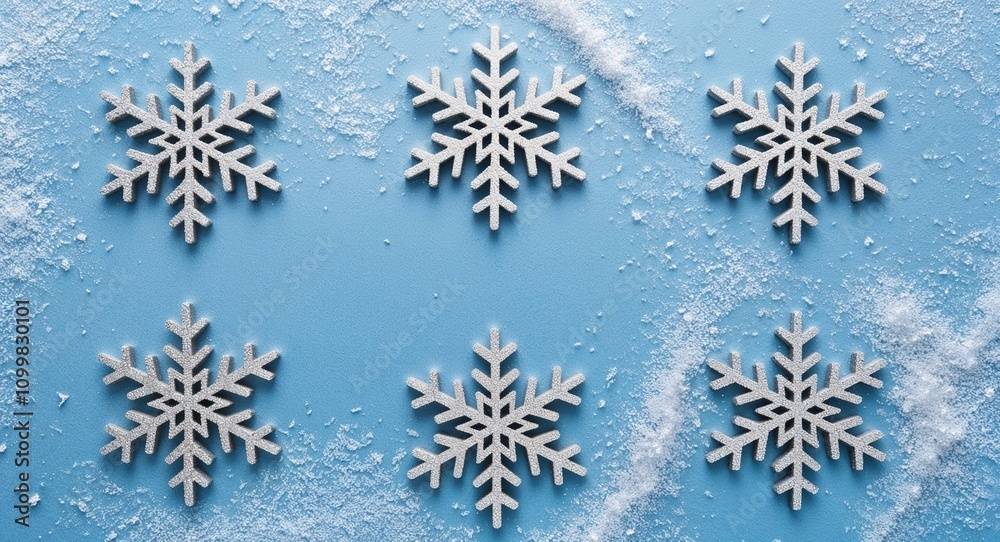 A frosty blue background with silver accents in the shape of snowflakes creating a cool and sparkling winter look A frosty blue background with silver accents in the shape of snowflakes creating a cool and sparkling winter look