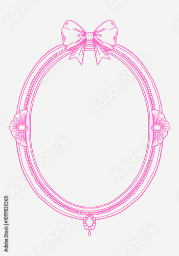 Hand-drawn vector frame with elegant bows and ribbons in a minimalist, girly style. Perfect for wedding invitations, birthday cards. Includes pink, boho, and baroque elements in a classic, feminine 