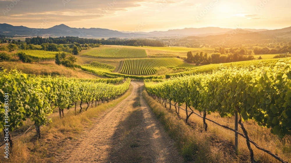 Fototapeta premium Vineyard Sunset Landscape