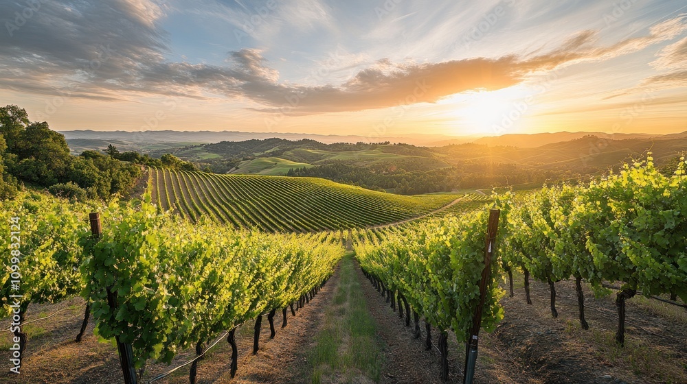 Fototapeta premium Vineyard at Sunset
