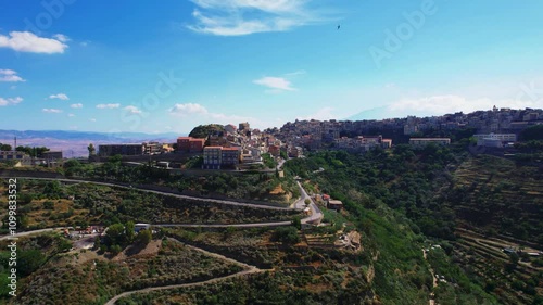Aerial rotating view of the town of Centuripe in Sicily