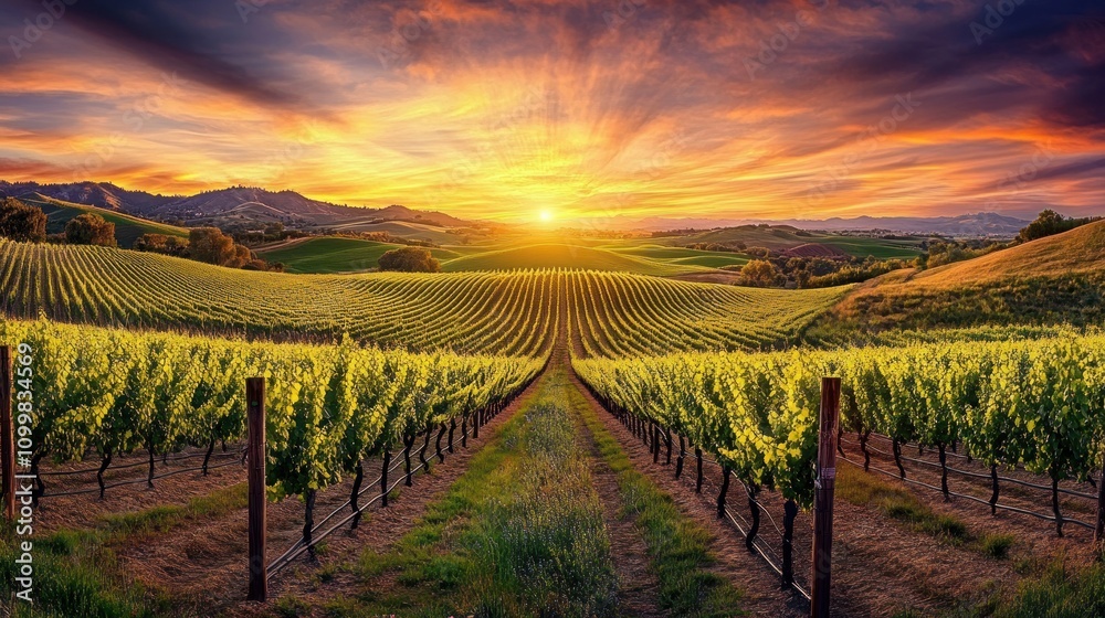 Fototapeta premium Vineyard Sunset Landscape