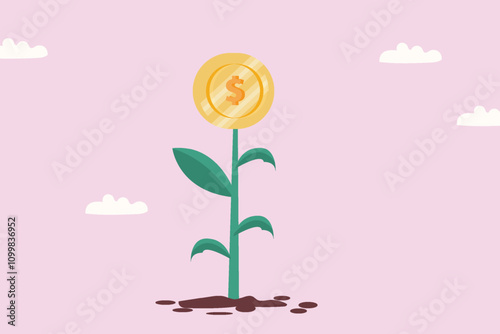 Dollar coin in the top of a tree persuade success dollar tree invest concept vector illustration design background