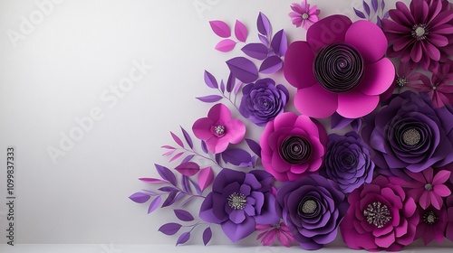 Stunning Floral Arrangement Crafted from Paper Featuring Various Shades of Purple and Pink, Perfect for Modern Decor, Weddings, or Creative Projects