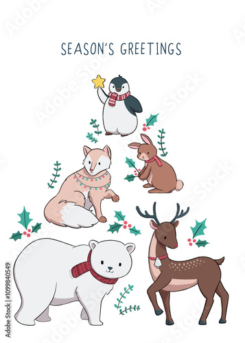 Christmas greeting card animal theme