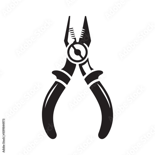 Black and White Silhouette Pliers Vector Icon for Repair and Craft