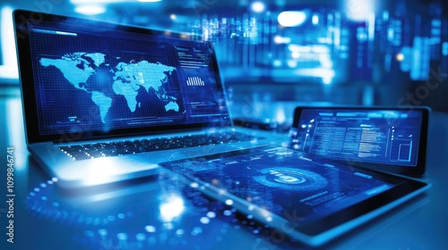 Wallpaper Mural Digital Security Concepts on Laptop and Tablet Display Torontodigital.ca