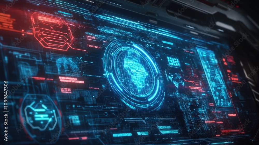 Obraz premium Futuristic Glowing Data Interface with Secure Visualization