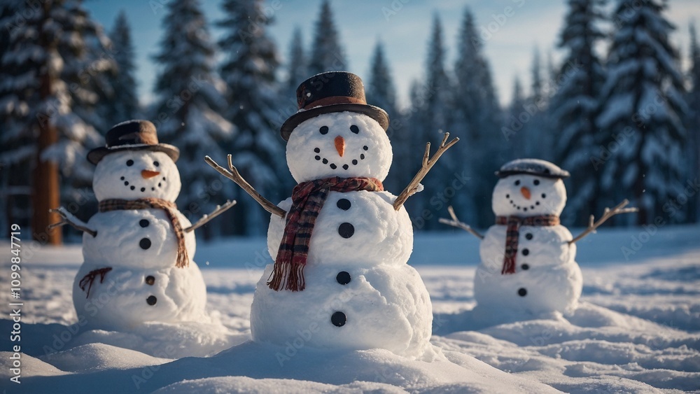 Obraz premium Beautiful Snowmen Made of Snow