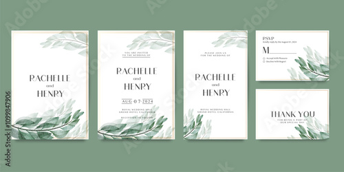 Wedding invitation pack with floral watercolor