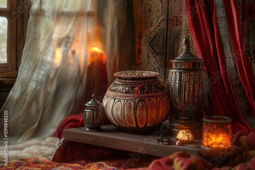 Tabla in a Chill-Out Lounge Interior showcasing Folk Art and Rhythmic Sounds photo