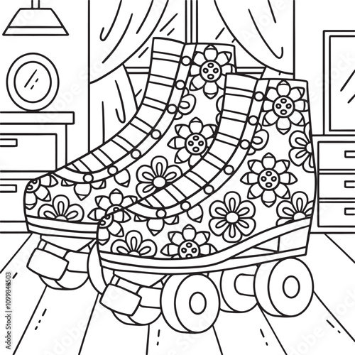 Roller Skates with Flower Prints Coloring Page 