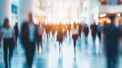 Wallpaper Mural A vibrant networking event with business professionals walking in urban office, blurred figures creating a sense of motion and activity bokeh background Torontodigital.ca