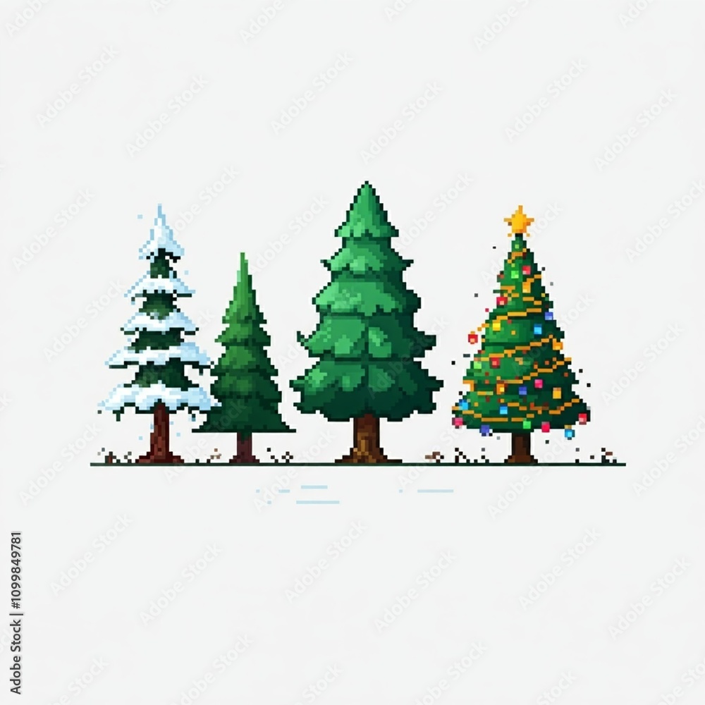 Fototapeta premium 8-Bit Pixel Art Tree Collection with Festive Variations