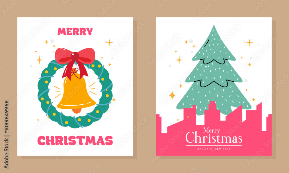 Naklejka premium Hand Drawn Collection of Christmas and Happy New Year Cards. Design Template for Invitation, Social Media, Poster, and Greeting Cards