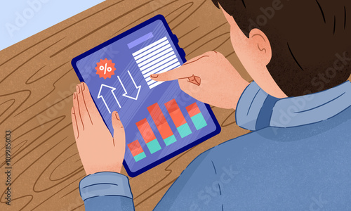 Man analyzing stock market interest rates on tablet PC photo