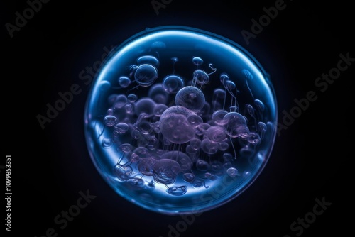 Closeup of a cell in a glass sphere on a black background