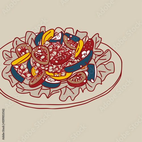 vector image of a colorful appetizing salad